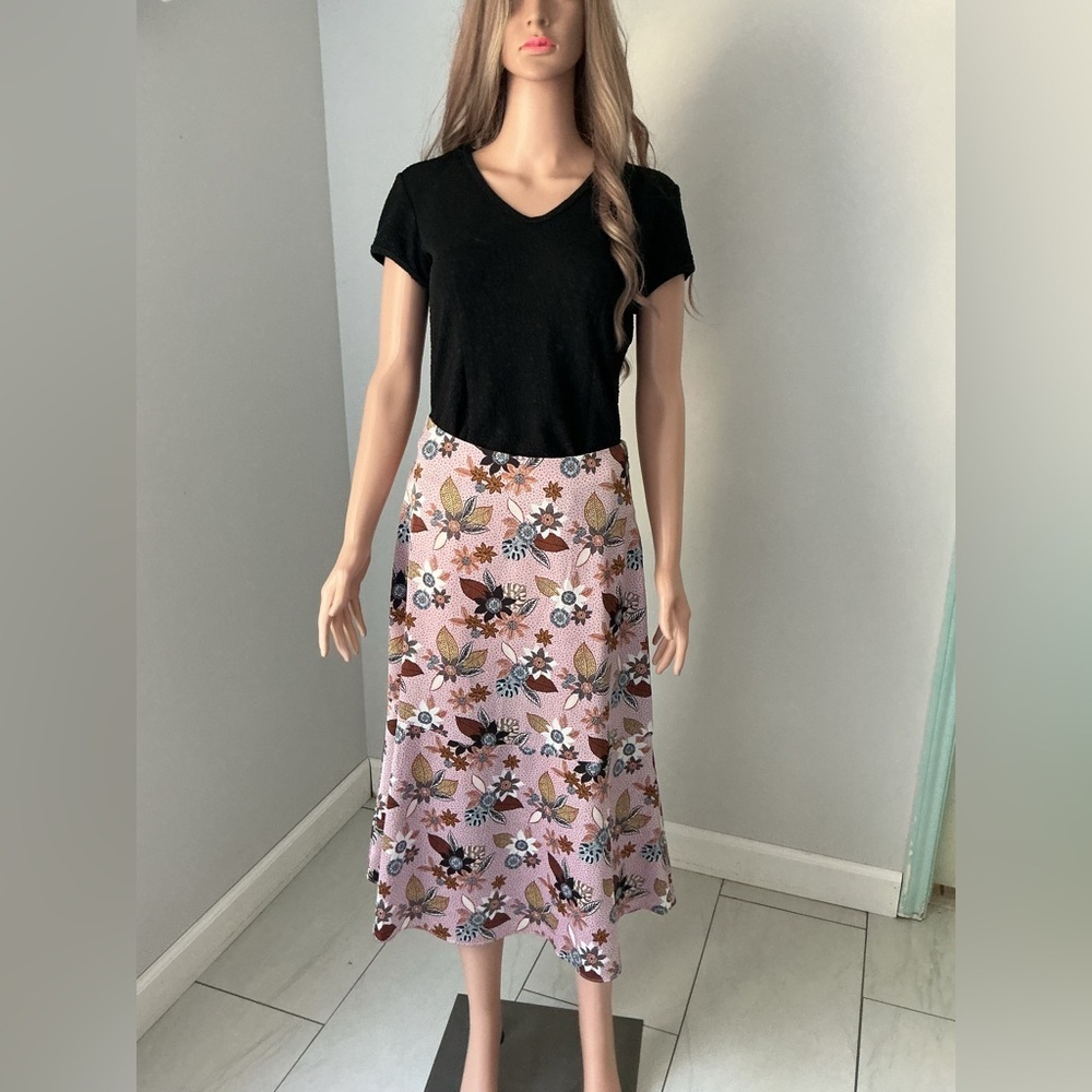 LOFT Pink Floral Midi Skirt